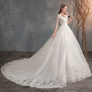 Wedding Dress Trailing Deep V Neck Lace High Waist Wedding Dress Long Sleeves