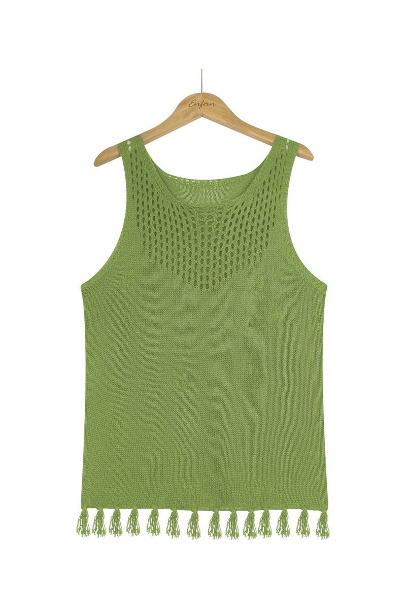 Tassel Hem Sleeveless Knit Tank