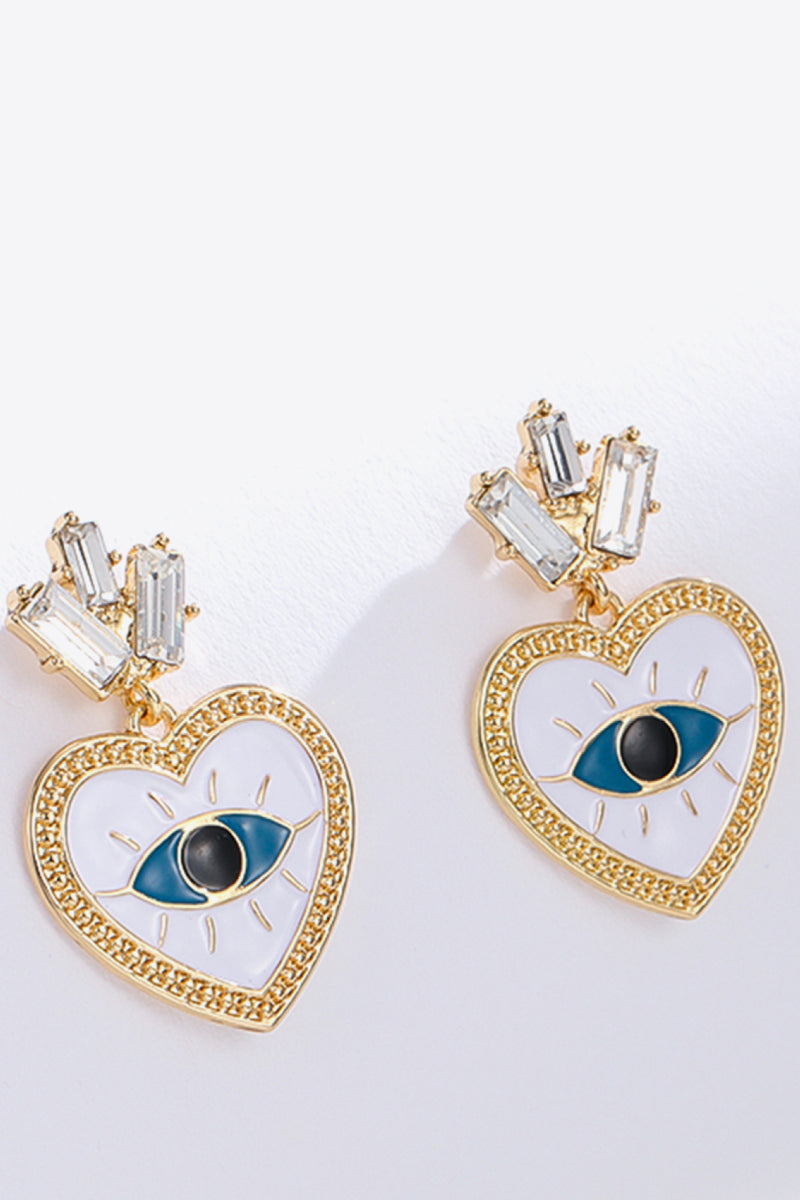 Evil Eye Heart-Shaped Drop Earrings