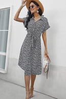 Ditsy Floral Tie-Waist Half Button Dress
