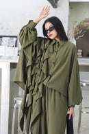 Ruffled Bishop Sleeve Shirt and Wide Leg Pants Set