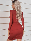 Spliced Mesh Sleeve Ruched Bodycon Dress