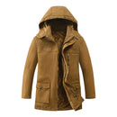 Simple And Warm Pure Color Hooded Mid-Length Plus Size Men's Cotton Jacket
