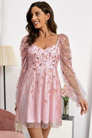 Mesh Zip-Back Flounce Sleeve Dress