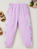 Girls Color Block Printed Cold-Shoulder Tee and Joggers Set