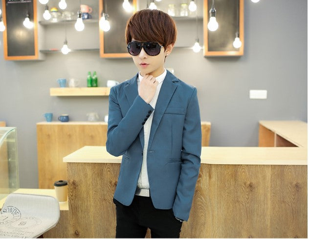 Spring and Autumn Men's Casual Men's Slim Fit Small Suit Fashion England Large Size Youth Jacket Tide Solid Color