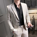 Two-Piece All-Match Solid Color British Style Suit