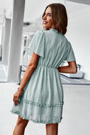 Printed Flutter Sleeve V-Neck Dress