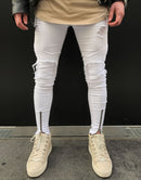 Men's biker pants fashion knee fold Slim zipped ripped jeans
