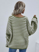 Striped Drop Shoulder V-Neck Pullover Sweater