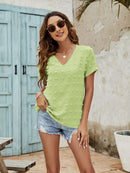 Swiss Dot V-Neck Short Sleeve Blouse