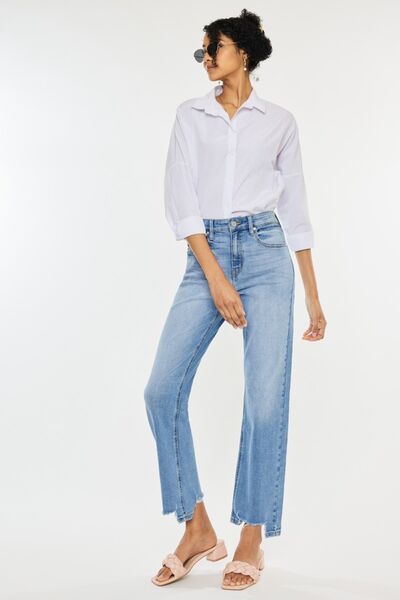 Kancan High Waist Raw Hem Straight Jeans