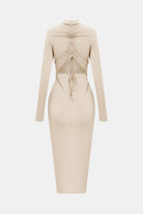 Zip Up Cutout Drawstring Detail Dress