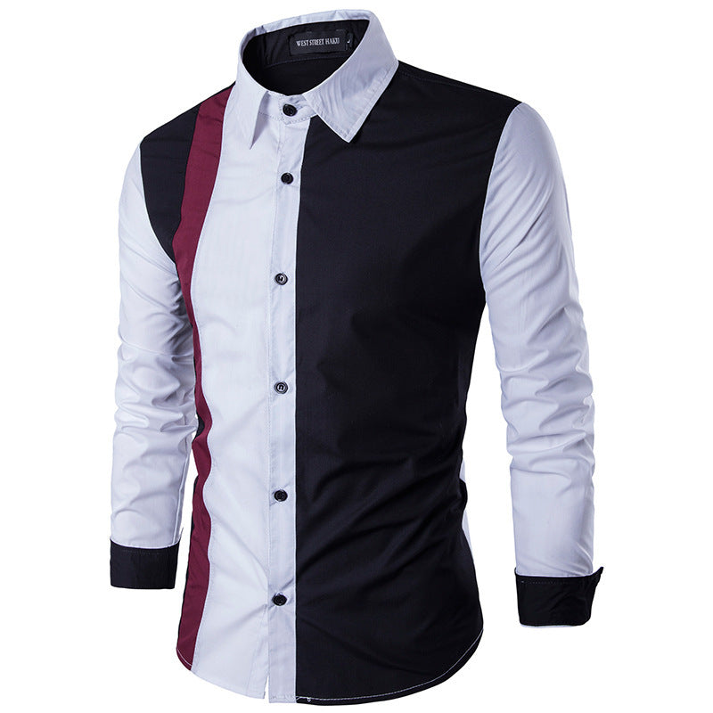 Men's pointed collar long sleeve spliced shirt
