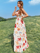 Floral Strapless Frill Trim Tiered Dress