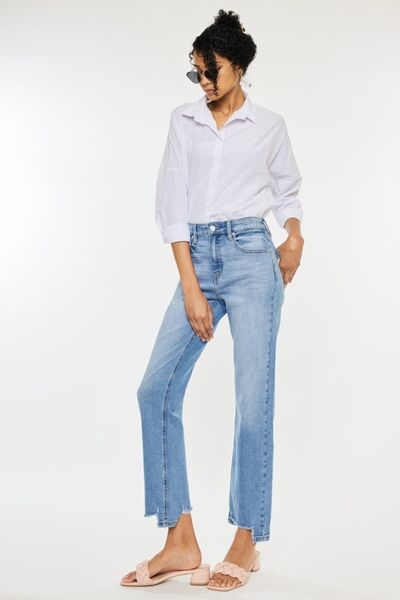 Kancan High Waist Raw Hem Straight Jeans