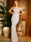 Sequin Off-Shoulder Fishtail Dress