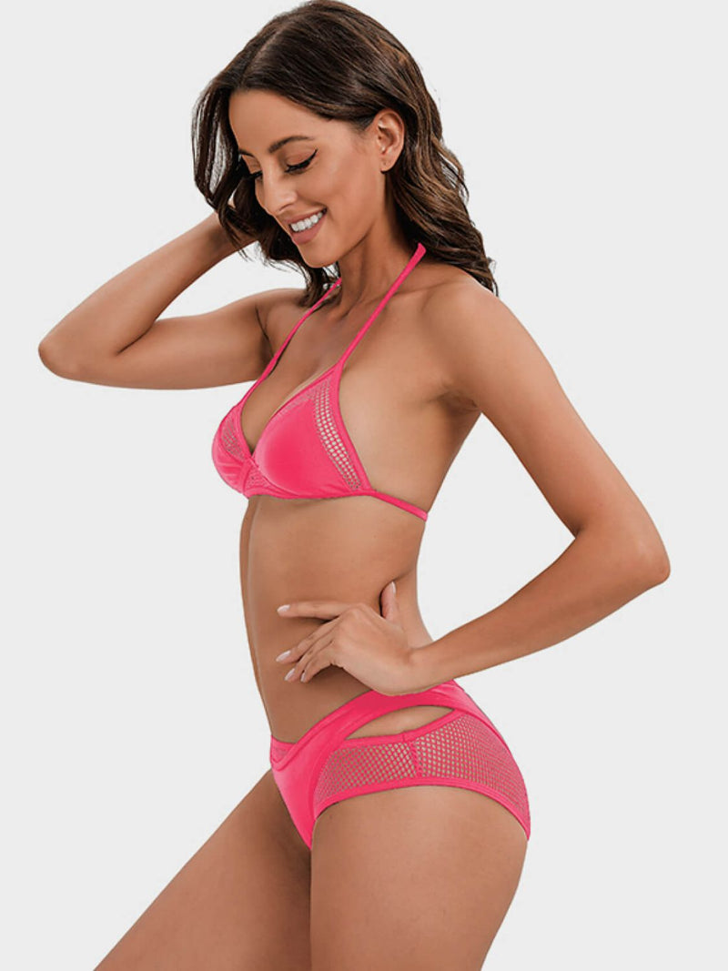 Tie-Back Halter Neck Three-Piece Swim Set