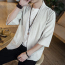 Summer men's  cotton and linen solid color shirt