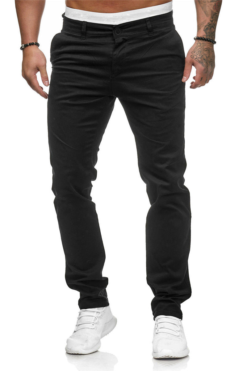 Men's solid color straight casual slim trousers