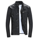 Men's Stand Collar Slim Short PU Motorcycle Leather Jacket