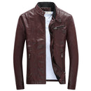 Men's Stand Collar Slim Short PU Motorcycle Leather Jacket