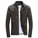 Men's Stand Collar Slim Short PU Motorcycle Leather Jacket