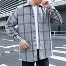Fashion All-Match Retro Male Woolen Plaid Trench Coat