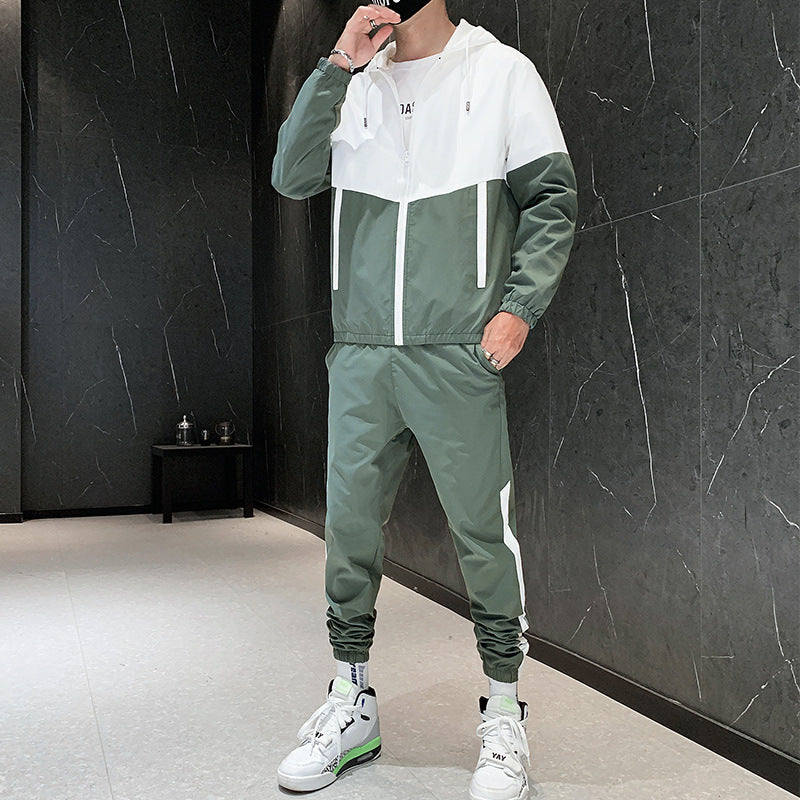 Colorblock Leisure Sports Hooded Two-Piece Suit