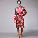 Long-Sleeved Nightgown, Printed Dragon Pattern, Long Bathrobe, Imitation Silk Home Service