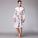 Long-Sleeved Nightgown, Printed Dragon Pattern, Long Bathrobe, Imitation Silk Home Service