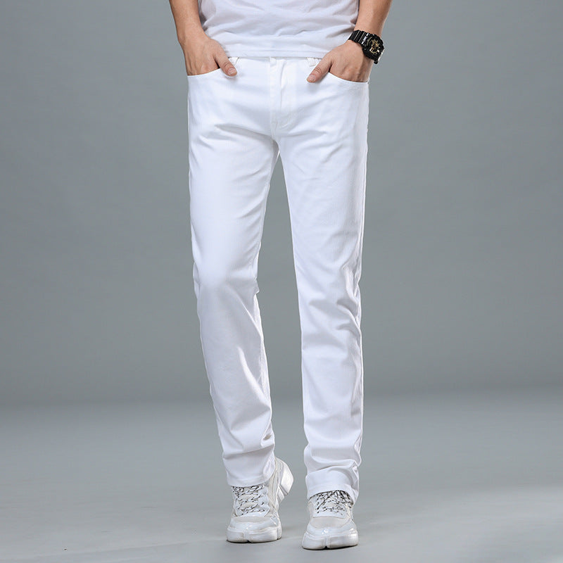 Men's Business Straight-Leg Stretch Pure White Jeans