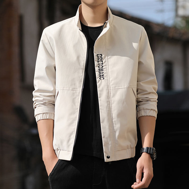 Stand-up Collar Slim Trendy Embroidered Thin Blouse Jacket Men's Casual Jacket