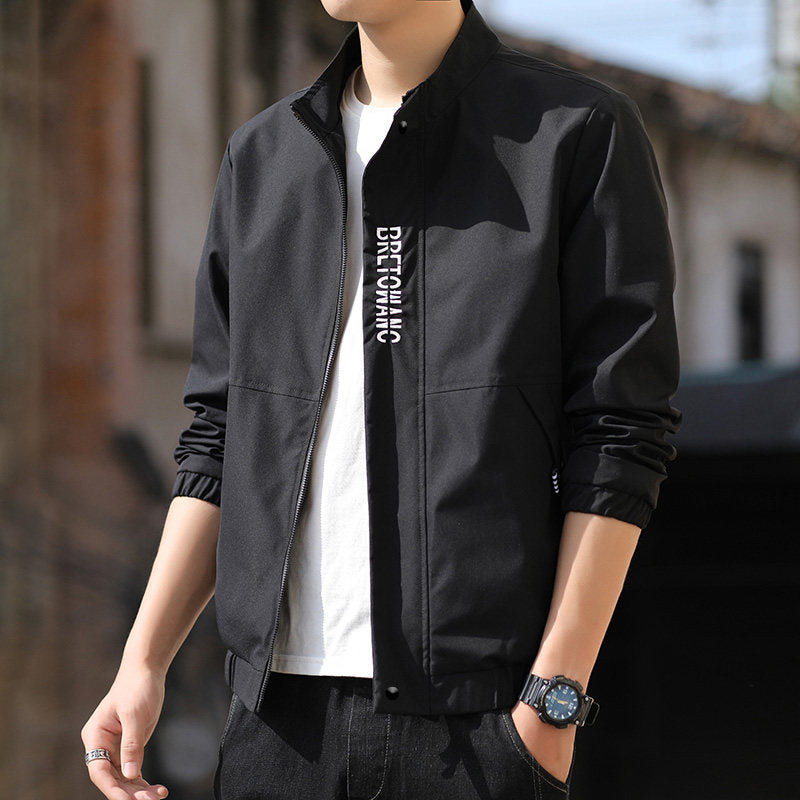 Stand-up Collar Slim Trendy Embroidered Thin Blouse Jacket Men's Casual Jacket