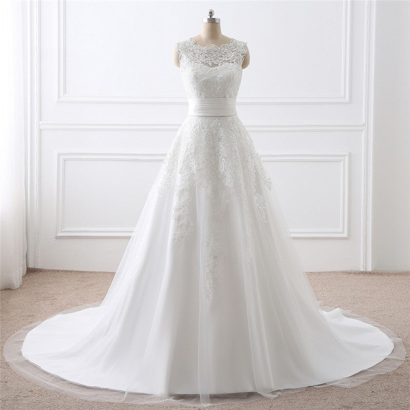 Two-piece White Wedding Dress With Round Neck And Elegant