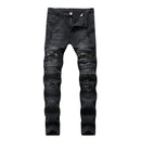 Jeans Slim Fit Small Straight Knee Hole Stretch Men's Trousers