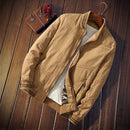 Men's Solid Color Cotton Jacket Striped Fall Winter Stand Collar Jacket