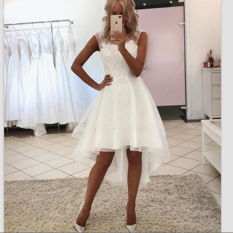 New Style Wedding Dress Short Front And Long Lace Simple Short