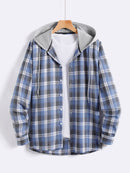 Men Plaid Drawstring Hooded Shirt Without Tee