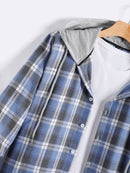Men Plaid Drawstring Hooded Shirt Without Tee