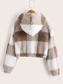 Girls Buffalo Plaid Pattern Drop Shoulder Teddy Hoodie