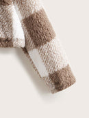 Girls Buffalo Plaid Pattern Drop Shoulder Teddy Hoodie