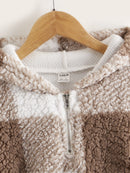 Girls Buffalo Plaid Pattern Drop Shoulder Teddy Hoodie