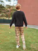 Boys Pocket Patched Sweatshirt Tartan Print Pants Set