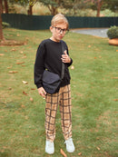 Boys Pocket Patched Sweatshirt Tartan Print Pants Set