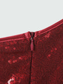 Girls Contrast Sequin One Shoulder Mesh Overlay Belted Gown Dress