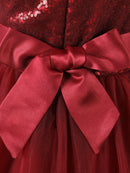 Girls Contrast Sequin One Shoulder Mesh Overlay Belted Gown Dress