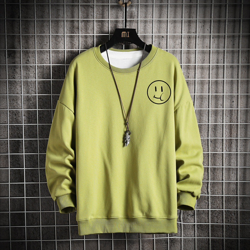 Men's Smiley Print Round Neck Pullover Casual Sweater