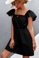 Square Neck Ruffle Shoulder Mini Dress