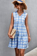 Plaid Tiered Sleeveless Johnny Collar Dress